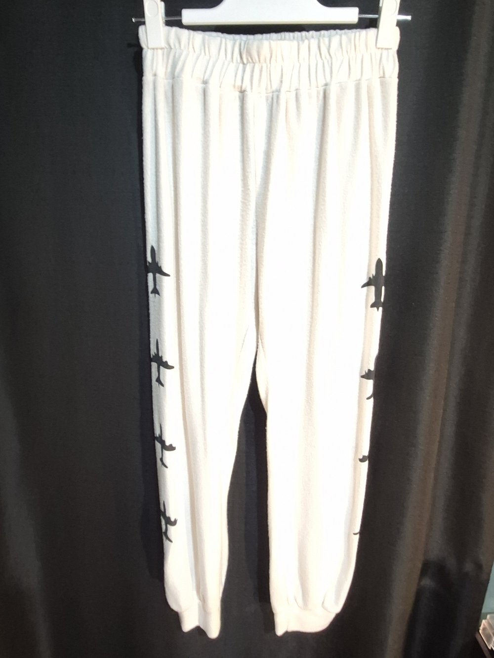 White Lounge Joggers with Black Side Bird Motif